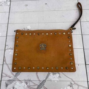 Pratesi Tan Leather Wristlet with Studded Detail